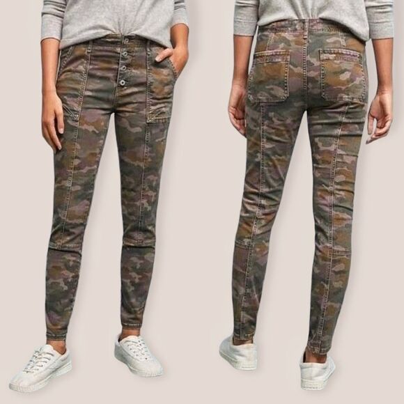 Anthropologie Pants Camouflage Skinny Jeans Streetwear Button Fly 25 - Picture 1 of 12